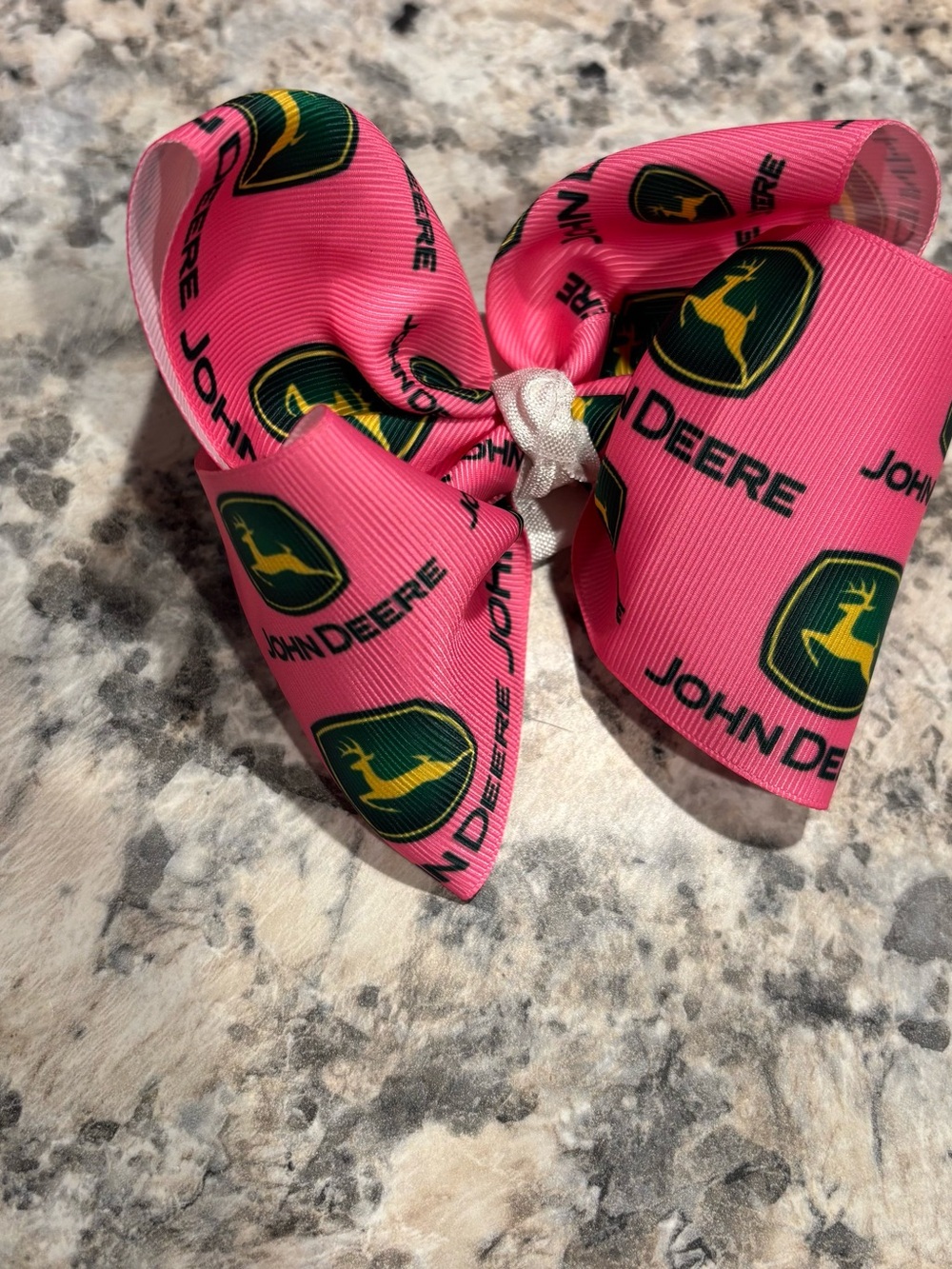 John Deere Pink Bow Hair Clip with Green & Yellow Logo